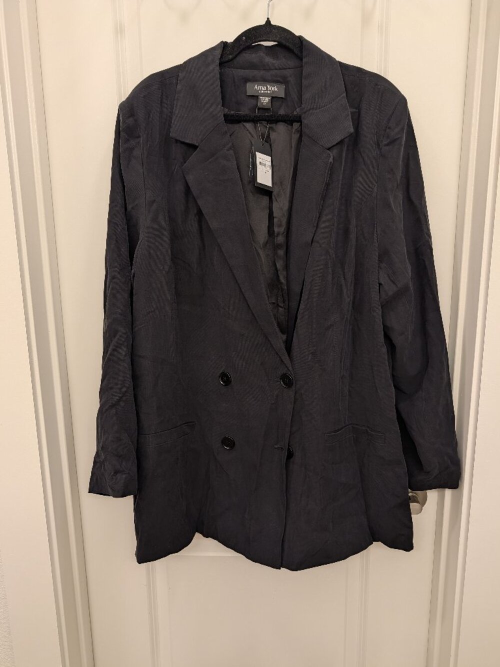 Arna York Collection Plus Size Double Breasted Black Blazer Jacket 22 NWT